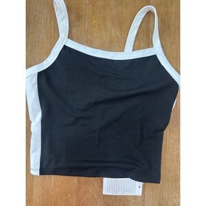 Trendy Queen Black White Colorblock Crop Cami Tank Top Small EZtrd339